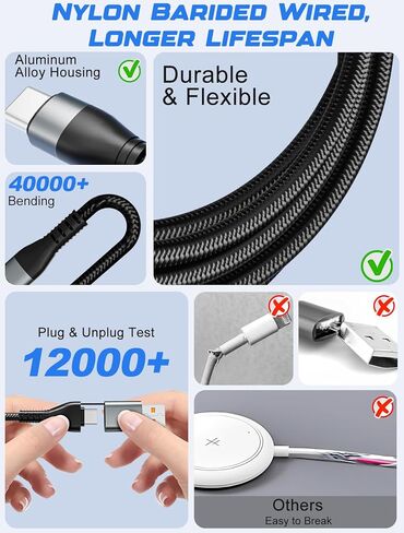 كابل شحن متعدد 100 وات 10 أقدام 4 في 1 لساعة أبل - سلك شاحن طويل سريع مجدول مع شاحن ساعة أبل المغناطيسي، USB-C، لايتنينج وميكرو USB لساعة أبل، آيفون، آيباد، أندرويد، الكمبيوتر اللوحي، الكمبيوتر المحمول in Kuwait