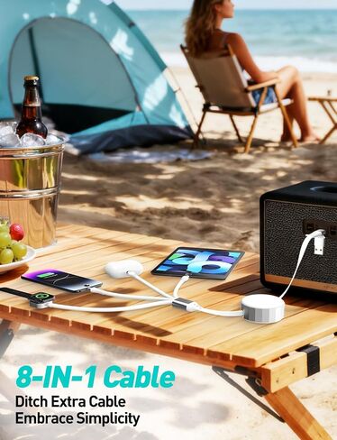 Retractable Apple Watch Charger - 100W 4 in 1 Retractable Charging Cable with USB-C, Lightning, Micro USB & Apple Watch Charger for iWatch/iPhone 17/16/15/14/13/12/Android/iPad/Tablet/Laptop, White in Saudi Arabia