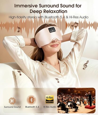 سماعات رأس قناع النوم الحريري ثلاثي الأبعاد من MUSICOZY، قناع عين حريري التوت مع مكبرات صوت لاسلكية رفيعة للغاية، سماعات بلوتوث 5.4 للنوم للنوم الجانبي، قناع نوم موسيقي للسفر والهدايا in Kuwait