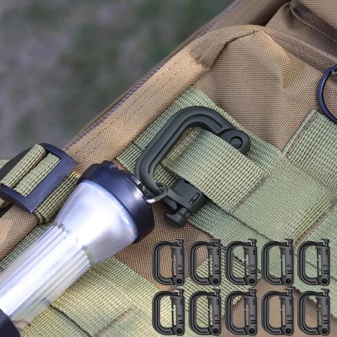 10-Pack Multipurpose Plastic D-Ring Locking Clips Hanging Hook for Molle Webbing Straps Tactical Backpack Bag in Saudi Arabia