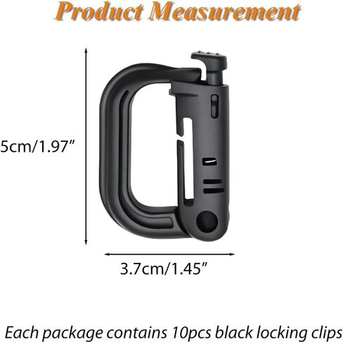 10-Pack Multipurpose Plastic D-Ring Locking Clips Hanging Hook for Molle Webbing Straps Tactical Backpack Bag in Saudi Arabia