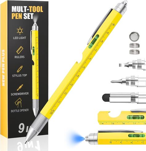 9 in 1 Multitool Pen with LED Light, Cool Gadgets, Stocking Stuffers Gifts for Men, Christmas Gifts for Dad, Husband, White Elephant Gifts for Adults, Gift-Ready Box, 1 Pack in Kuwait