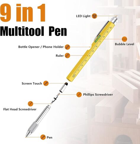 9 in 1 Multitool Pen with LED Light, Cool Gadgets, Stocking Stuffers Gifts for Men, Christmas Gifts for Dad, Husband, White Elephant Gifts for Adults, Gift-Ready Box, 1 Pack in Kuwait