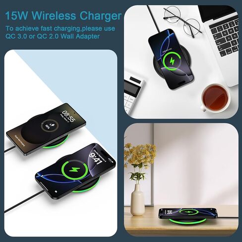 شاحن Android اللاسلكي Samsung Z Flip7 Z Fold7 شاحن لاسلكي سريع الشحن لجهاز Samsung Galaxy S25 Edge S24 Ultra S23 S22 S21، حصيرة شحن لاسلكية 15 وات لهاتف iPhone 17 16e 16 15، Pixel 10 9a 9 in Kuwait