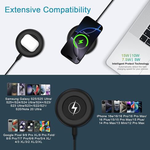 شاحن Android اللاسلكي Samsung Z Flip7 Z Fold7 شاحن لاسلكي سريع الشحن لجهاز Samsung Galaxy S25 Edge S24 Ultra S23 S22 S21، حصيرة شحن لاسلكية 15 وات لهاتف iPhone 17 16e 16 15، Pixel 10 9a 9 in Kuwait