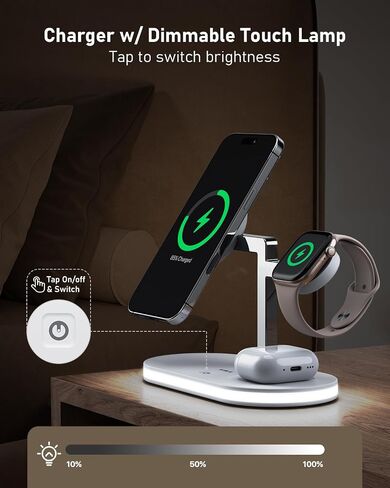 VBA 4 in 1 Wireless Charging Station for Apple MagSafe Charger,Fast Charging Magnetic Wireless Charger Stand with Night Light for iPhone 17 Air 16 15 14 13 12 Series,Apple Watch,AirPods Pro (White) in Saudi Arabia