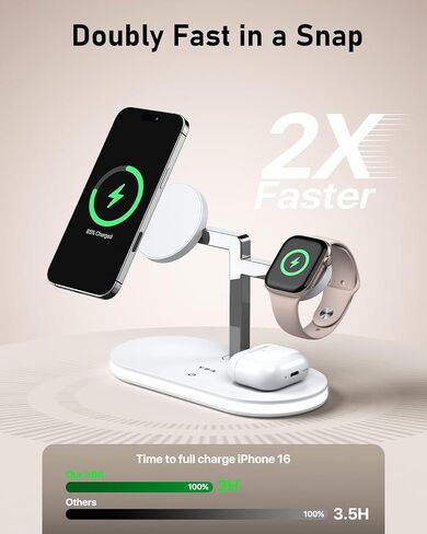 VBA 4 in 1 Wireless Charging Station for Apple MagSafe Charger,Fast Charging Magnetic Wireless Charger Stand with Night Light for iPhone 17 Air 16 15 14 13 12 Series,Apple Watch,AirPods Pro (White) in Saudi Arabia