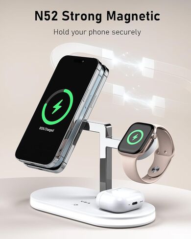 VBA 4 in 1 Wireless Charging Station for Apple MagSafe Charger,Fast Charging Magnetic Wireless Charger Stand with Night Light for iPhone 17 Air 16 15 14 13 12 Series,Apple Watch,AirPods Pro (White) in Saudi Arabia