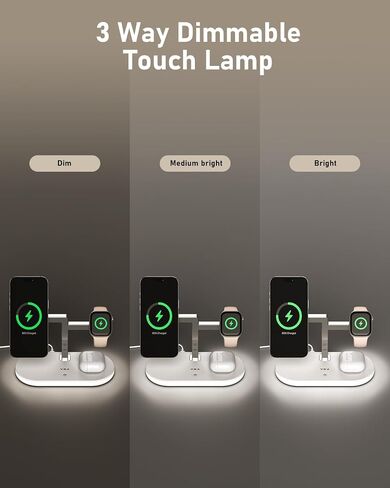 VBA 4 in 1 Wireless Charging Station for Apple MagSafe Charger,Fast Charging Magnetic Wireless Charger Stand with Night Light for iPhone 17 Air 16 15 14 13 12 Series,Apple Watch,AirPods Pro (White) in Saudi Arabia