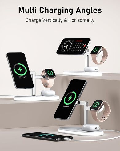 VBA 4 in 1 Wireless Charging Station for Apple MagSafe Charger,Fast Charging Magnetic Wireless Charger Stand with Night Light for iPhone 17 Air 16 15 14 13 12 Series,Apple Watch,AirPods Pro (White) in Saudi Arabia