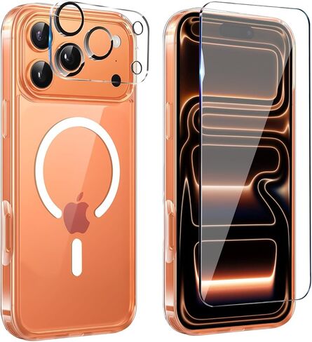 حافظة لهاتف iPhone 17 Pro Max شفافة، حافظة مغناطيسية لهاتف iPhone 17 ProMax مع واقي شاشة وواقي كاميرا [متوافق مع MagSafe]، غطاء TPU مقاوم للصدمات لجرابات هواتف iPhone 17 Max - شفاف in Kuwait