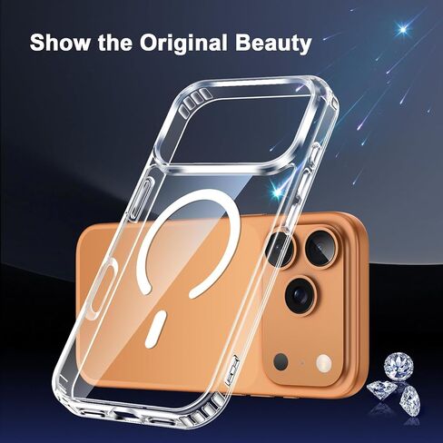 حافظة لهاتف iPhone 17 Pro Max شفافة، حافظة مغناطيسية لهاتف iPhone 17 ProMax مع واقي شاشة وواقي كاميرا [متوافق مع MagSafe]، غطاء TPU مقاوم للصدمات لجرابات هواتف iPhone 17 Max - شفاف in Kuwait