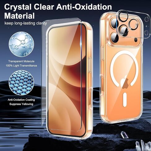 حافظة لهاتف iPhone 17 Pro Max شفافة، حافظة مغناطيسية لهاتف iPhone 17 ProMax مع واقي شاشة وواقي كاميرا [متوافق مع MagSafe]، غطاء TPU مقاوم للصدمات لجرابات هواتف iPhone 17 Max - شفاف in Kuwait