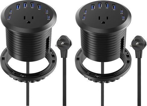 حلقة معدنية لسطح المكتب مقاس 2 بوصة، مخرج حلقة كهربائية مع USB، حلقة طاقة للمنضدة، شريط طاقة مجوف للمكتب مع سلك تمديد بطول 6 أقدام in Kuwait