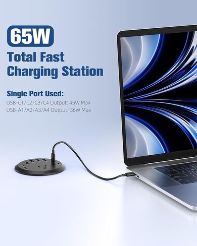 حلقة معدنية لسطح المكتب مقاس 2 بوصة، مخرج حلقة كهربائية مع USB، حلقة طاقة للمنضدة، شريط طاقة مجوف للمكتب مع سلك تمديد بطول 6 أقدام in Kuwait