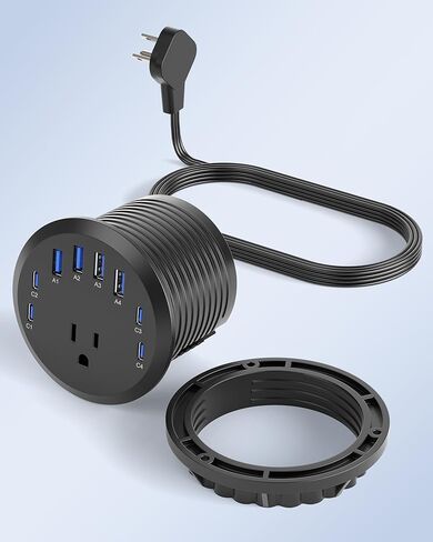 حلقة معدنية لسطح المكتب مقاس 2 بوصة، مخرج حلقة كهربائية مع USB، حلقة طاقة للمنضدة، شريط طاقة مجوف للمكتب مع سلك تمديد بطول 6 أقدام in Kuwait