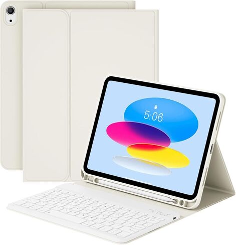 حافظة لوحة مفاتيح لجهاز iPad (A16) الجيل الحادي عشر/العاشر (2025/2022، 11/10.9 بوصة)، لوحة مفاتيح لاسلكية ذكية مغناطيسية قابلة للفصل، غطاء نحيف مع حامل قلم، تنبيه/غفو تلقائي لجهاز iPad A16، بيج in Kuwait
