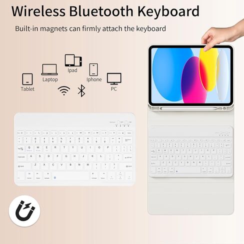 حافظة لوحة مفاتيح لجهاز iPad (A16) الجيل الحادي عشر/العاشر (2025/2022، 11/10.9 بوصة)، لوحة مفاتيح لاسلكية ذكية مغناطيسية قابلة للفصل، غطاء نحيف مع حامل قلم، تنبيه/غفو تلقائي لجهاز iPad A16، بيج in Kuwait