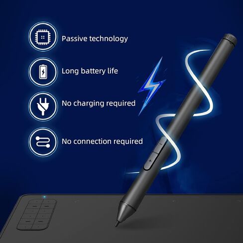 Yunseity 10x6 Inch Drawing Tablet with 8192 Pressure Pen, 12 Hot Keys, No Battery Pen for Wins, for iOS, for Android, 20 Replaceable Pen Tips, for Design, Teaching, Work in Saudi Arabia