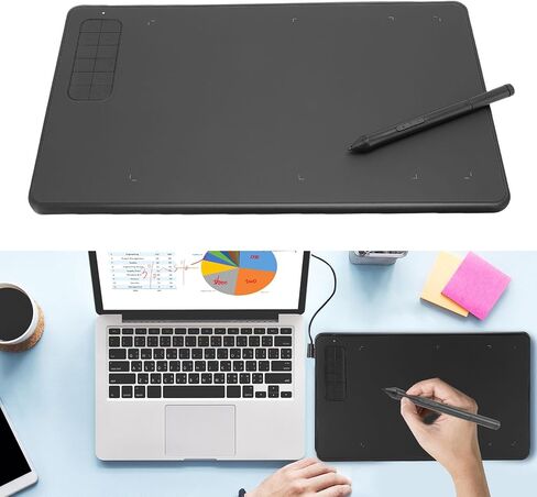 Yunseity 10x6 Inch Drawing Tablet with 8192 Pressure Pen, 12 Hot Keys, No Battery Pen for Wins, for iOS, for Android, 20 Replaceable Pen Tips, for Design, Teaching, Work in Saudi Arabia