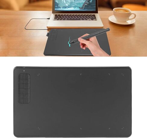 Yunseity 10x6 Inch Drawing Tablet with 8192 Pressure Pen, 12 Hot Keys, No Battery Pen for Wins, for iOS, for Android, 20 Replaceable Pen Tips, for Design, Teaching, Work in Saudi Arabia