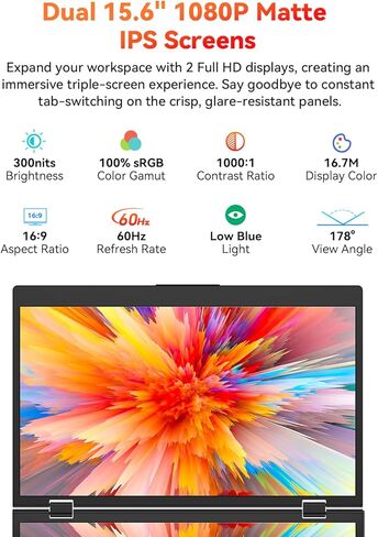 موسع شاشة كمبيوتر محمول ثلاثي من HotYeah، شاشة مزدوجة محمولة قابلة للطي مقاس 15.6 بوصة 1080 بكسل FHD IPS، شاشة كمبيوتر ممتدة للسفر USB C مع VESA، دوران 180 درجة، التوصيل والتشغيل لأجهزة الكمبيوتر المحمولة (Windows فقط) in Kuwait
