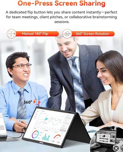 موسع شاشة كمبيوتر محمول ثلاثي من HotYeah، شاشة مزدوجة محمولة قابلة للطي مقاس 15.6 بوصة 1080 بكسل FHD IPS، شاشة كمبيوتر ممتدة للسفر USB C مع VESA، دوران 180 درجة، التوصيل والتشغيل لأجهزة الكمبيوتر المحمولة (Windows فقط) in Kuwait