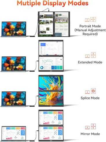 موسع شاشة كمبيوتر محمول ثلاثي من HotYeah، شاشة مزدوجة محمولة قابلة للطي مقاس 15.6 بوصة 1080 بكسل FHD IPS، شاشة كمبيوتر ممتدة للسفر USB C مع VESA، دوران 180 درجة، التوصيل والتشغيل لأجهزة الكمبيوتر المحمولة (Windows فقط) in Kuwait