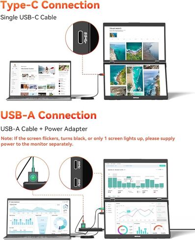 موسع شاشة كمبيوتر محمول ثلاثي من HotYeah، شاشة مزدوجة محمولة قابلة للطي مقاس 15.6 بوصة 1080 بكسل FHD IPS، شاشة كمبيوتر ممتدة للسفر USB C مع VESA، دوران 180 درجة، التوصيل والتشغيل لأجهزة الكمبيوتر المحمولة (Windows فقط) in Kuwait