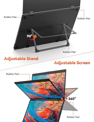 موسع شاشة كمبيوتر محمول ثلاثي من HotYeah، شاشة مزدوجة محمولة قابلة للطي مقاس 15.6 بوصة 1080 بكسل FHD IPS، شاشة كمبيوتر ممتدة للسفر USB C مع VESA، دوران 180 درجة، التوصيل والتشغيل لأجهزة الكمبيوتر المحمولة (Windows فقط) in Kuwait
