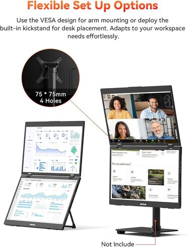 موسع شاشة كمبيوتر محمول ثلاثي من HotYeah، شاشة مزدوجة محمولة قابلة للطي مقاس 15.6 بوصة 1080 بكسل FHD IPS، شاشة كمبيوتر ممتدة للسفر USB C مع VESA، دوران 180 درجة، التوصيل والتشغيل لأجهزة الكمبيوتر المحمولة (Windows فقط) in Kuwait