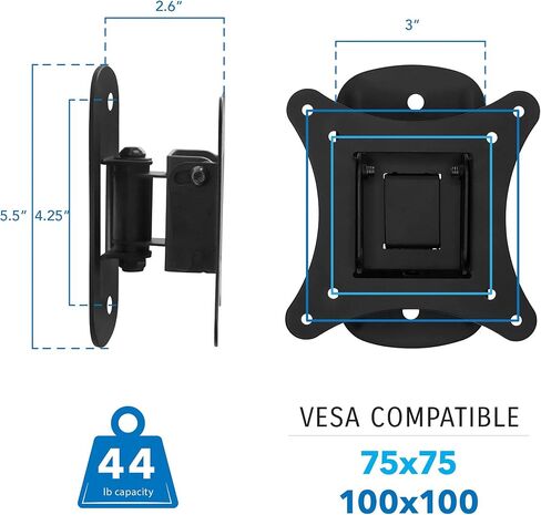 Mount-It! Small to 42 Inch TV & Monitor Wall Mount | Low-Profile Slim Design | 44lb Capacity | Tilts & Swivels | Fits Most 23-42 Inches TV and Monitor in Saudi Arabia