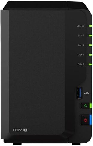 Synology DiskStation DS220+ NAS Server للأعمال مع وحدة المعالجة المركزية Celeron، ذاكرة 6 جيجابايت، تخزين HDD 4 تيرابايت، نظام تشغيل DSM in Saudi Arabia