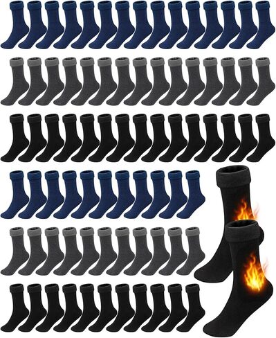 72 Pairs Thermal Socks Bulk Socks Thick Winter Socks Unisex One Size Socks for Men Women Homeless Care Package, Black in Saudi Arabia