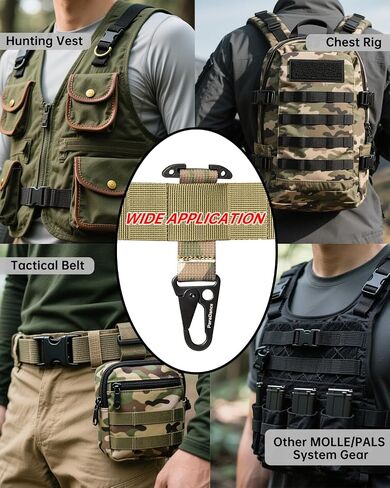 ملحقات MOLLE التكتيكية مشبك خطاف اشتباك على شكل حرف T، مشابك قفاز حامل مفاتيح MOLLE مع حلقة تسلق معلقة، لحامل اللوحة وحزام المعركة على الظهر، ملحقات مشبك تروس السترة التكتيكية in Kuwait