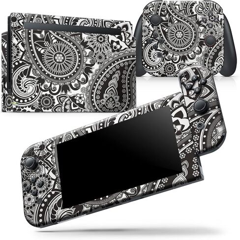 Design Skinz - Compatible with Nintendo Switch OLED Dock Only - Skin Decal Protective Scratch-Resistant Removable Vinyl Wrap Cover - Black & White Pasiley Pattern in Kuwait