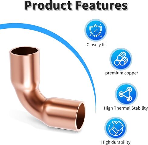 5 Pcs 90 Degree Elbow Copper Fitting,19mm(0.75inch) ID 90 Degree Copper Connector for HVAC Cooling Equipmemnt,Hvac Fittings in Saudi Arabia