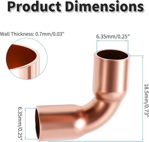 5 Pcs 90 Degree Elbow Copper Fitting,19mm(0.75inch) ID 90 Degree Copper Connector for HVAC Cooling Equipmemnt,Hvac Fittings in Saudi Arabia