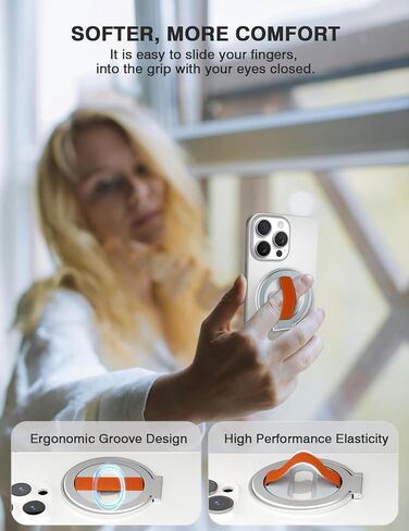 مقبض هاتف مغناطيسي Grat 2 Lite، [حزام إصبع مرن] حامل حلقة للهاتف، متوافق مع سلسلة Magsafe iPhone 16 15 14 13 12 Pro max، أسود in Kuwait