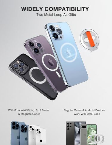 مقبض هاتف مغناطيسي Grat 2 Lite، [حزام إصبع مرن] حامل حلقة للهاتف، متوافق مع سلسلة Magsafe iPhone 16 15 14 13 12 Pro max، أسود in Kuwait