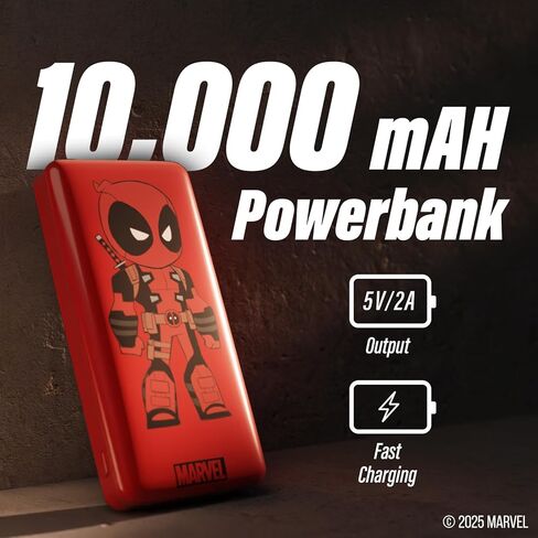 بنك الطاقة Marvel Deadpool 10,000 مللي أمبير في الساعة - حزمة بطارية شاحن الهاتف المحمول المتوافقة عالميًا مع منفذ شحن USB - هدايا Deadpool للرجال والنساء والمراهقين وجميع محبي هدايا Marvel in Kuwait