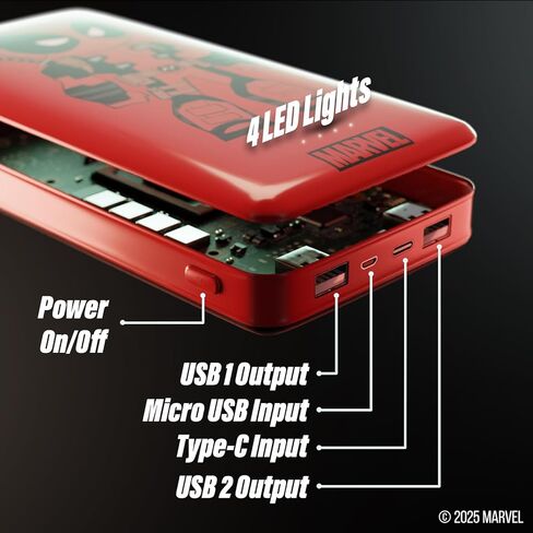 بنك الطاقة Marvel Deadpool 10,000 مللي أمبير في الساعة - حزمة بطارية شاحن الهاتف المحمول المتوافقة عالميًا مع منفذ شحن USB - هدايا Deadpool للرجال والنساء والمراهقين وجميع محبي هدايا Marvel in Kuwait