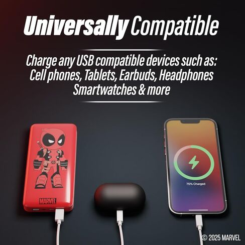 بنك الطاقة Marvel Deadpool 10,000 مللي أمبير في الساعة - حزمة بطارية شاحن الهاتف المحمول المتوافقة عالميًا مع منفذ شحن USB - هدايا Deadpool للرجال والنساء والمراهقين وجميع محبي هدايا Marvel in Kuwait