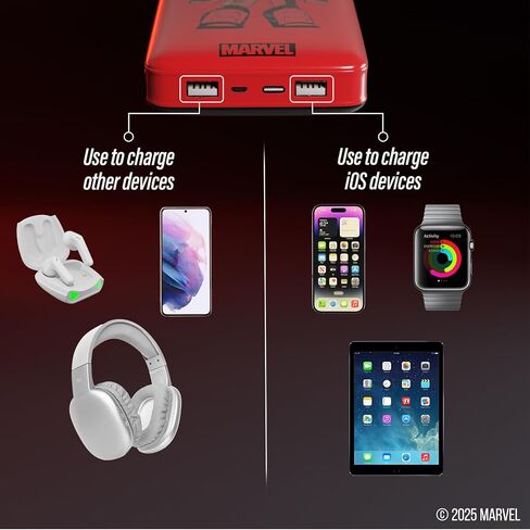 بنك الطاقة Marvel Deadpool 10,000 مللي أمبير في الساعة - حزمة بطارية شاحن الهاتف المحمول المتوافقة عالميًا مع منفذ شحن USB - هدايا Deadpool للرجال والنساء والمراهقين وجميع محبي هدايا Marvel in Kuwait