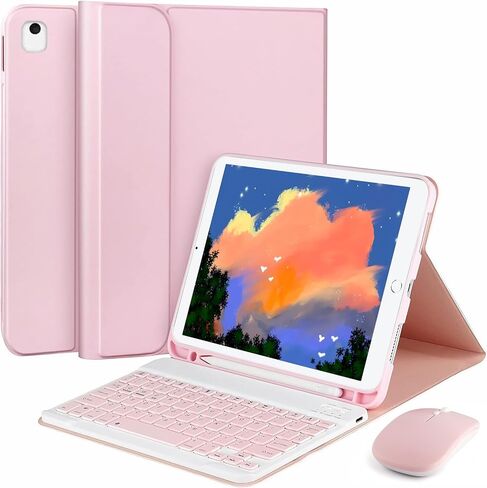 حافظة لوحة مفاتيح iPad 9th/8th/7th Generation مقاس 10.2 بوصة و10.5 بوصة مع ماوس، لجهاز iPad Pro 10.5 بوصة/iPad Air الجيل الثالث غطاء لوحة مفاتيح قابل للفصل مع ماوس وحامل قلم رصاص، وردي in Kuwait