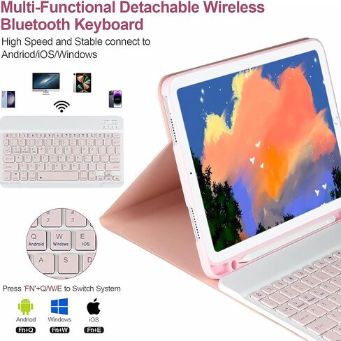 حافظة لوحة مفاتيح iPad 9th/8th/7th Generation مقاس 10.2 بوصة و10.5 بوصة مع ماوس، لجهاز iPad Pro 10.5 بوصة/iPad Air الجيل الثالث غطاء لوحة مفاتيح قابل للفصل مع ماوس وحامل قلم رصاص، وردي in Kuwait