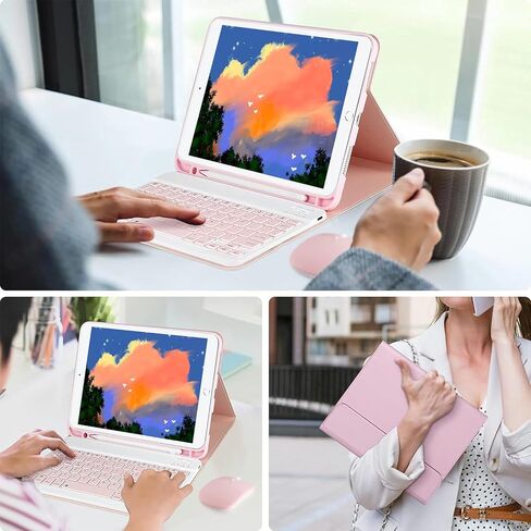 حافظة لوحة مفاتيح iPad 9th/8th/7th Generation مقاس 10.2 بوصة و10.5 بوصة مع ماوس، لجهاز iPad Pro 10.5 بوصة/iPad Air الجيل الثالث غطاء لوحة مفاتيح قابل للفصل مع ماوس وحامل قلم رصاص، وردي in Kuwait