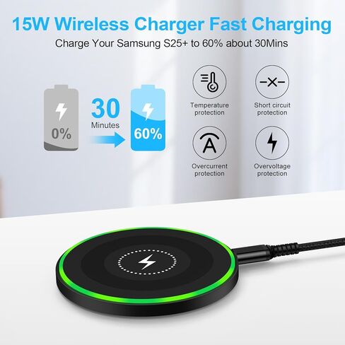 Pixel 10 Pro Wireless Charger,15W Wireless Charging Station with USB A Adapter for Google Pixel 10 Pro XL 9 Pro XL 8 7,Android Wireless Charger Pad for Samsung Galaxy S25 FE S25 Ultra S24 FE S24 Ultra in Kuwait