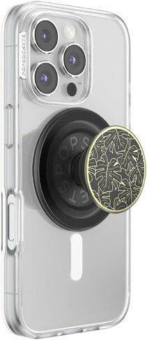 مقبض هاتف PopSockets لـ MagSafe مع مسند، حامل مغناطيسي، جزء علوي قابل للتبديل، تثبيت آمن لحافظات iPhone MagSafe، قبضة الهاتف والكمبيوتر اللوحي - مينا Monstera باللون الأسود in Kuwait