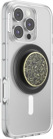 مقبض هاتف PopSockets لـ MagSafe مع مسند، حامل مغناطيسي، جزء علوي قابل للتبديل، تثبيت آمن لحافظات iPhone MagSafe، قبضة الهاتف والكمبيوتر اللوحي - مينا Monstera باللون الأسود in Kuwait